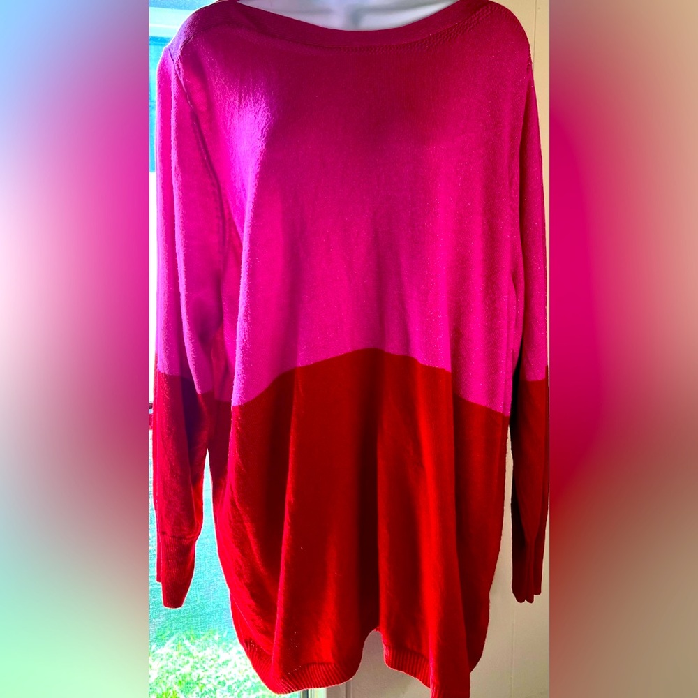 APT 9 Size 2X Pink with Silver Thread and Red Bottomed Two Toned Sweater.